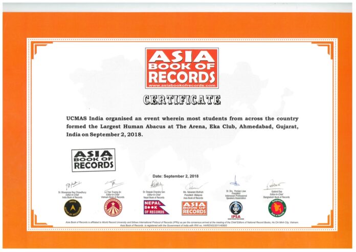 ASIA BOOK OF RECORDS – Chứng nhận UCMAS là Chương trình Bàn tính lớn nhất châu Á
