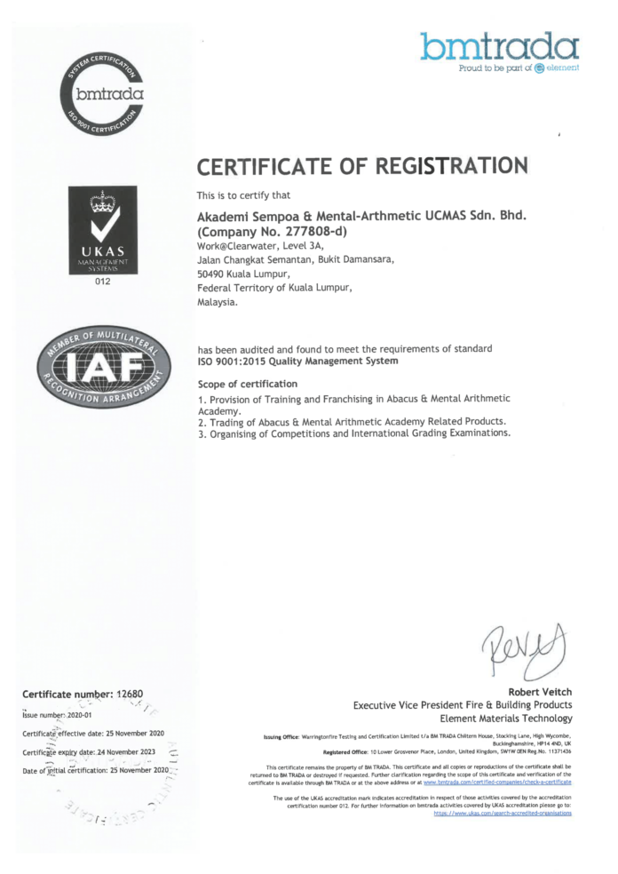 UCMAS đạt chứng nhận Chất lượng ISO 9001:2015
