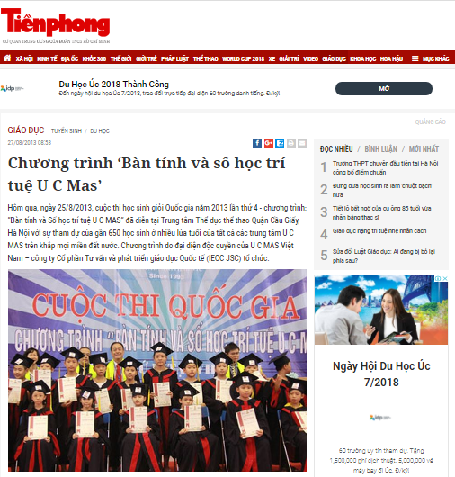 Báo Tiền phong nói về UCMAS